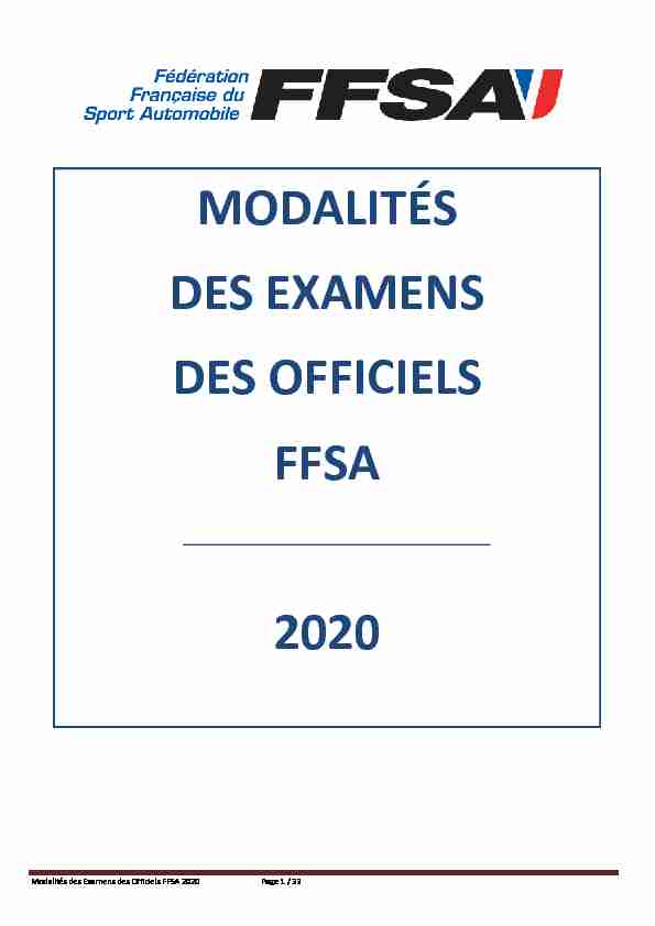 Modalités des Examens des Officiels FFSA 2020