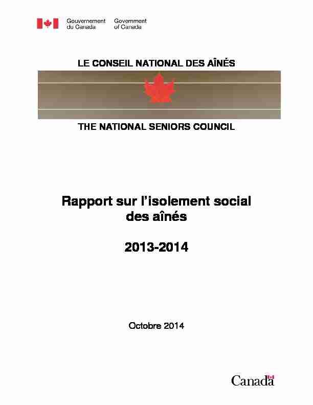 Rapport sur lisolement social des aînés 2013-2014