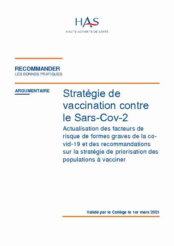 Stratégie de vaccination contre le Sars-Cov-2