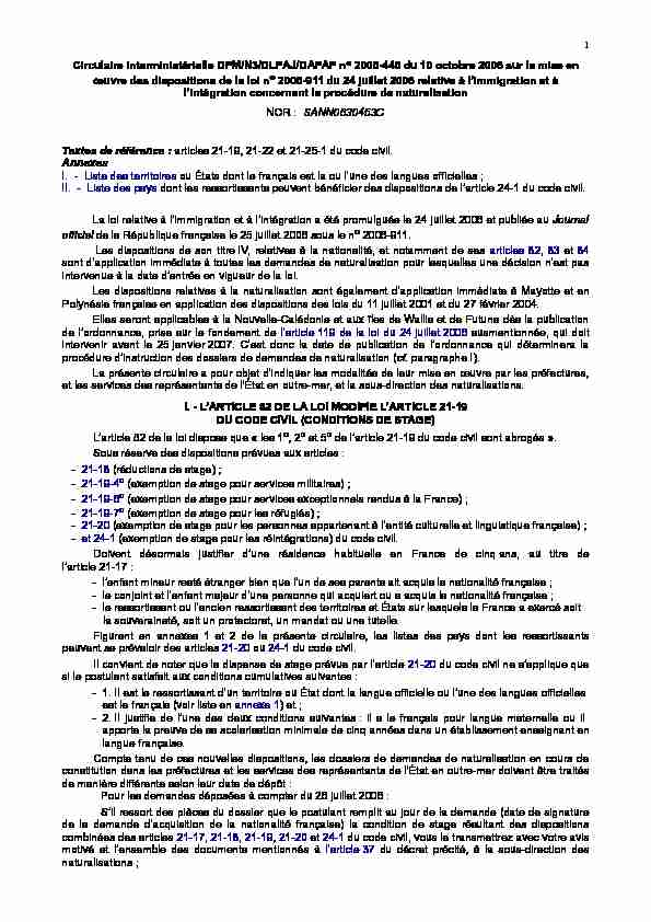 Circulaire interministérielle DPM/N3/DLPAJ/DAPAF no 2006-446 du