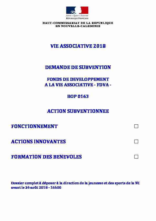VIE ASSOCIATIVE 2018 DEMANDE DE SUBVENTION ACTION