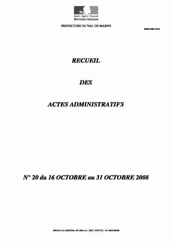 RECUEIL DES ACTES ADMINISTRATIFS N° 20 du 16 OCTOBRE