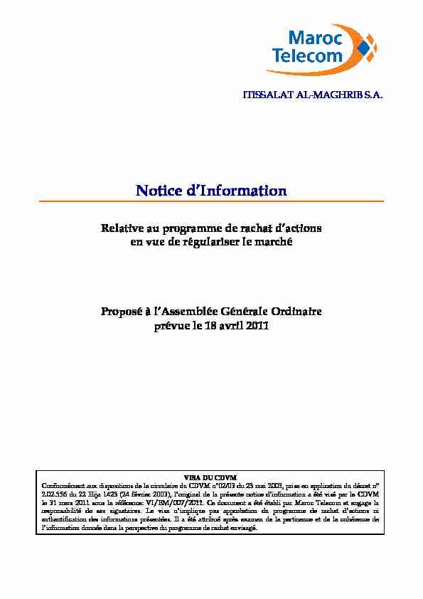 Notice dInformation - Programme de rachat daction
