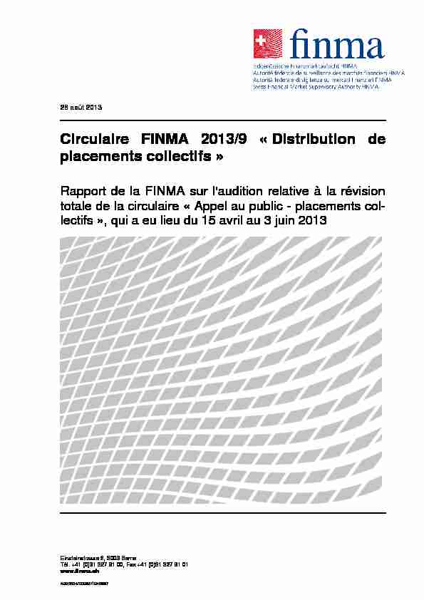 Circulaire FINMA 2013/9 « Distribution de placements collectifs
