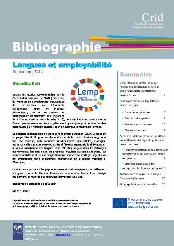 Bibliographie : Langues et employabilité - septembre 2014