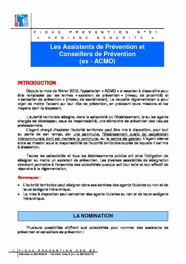 [PDF] Les assistants et conseillers de prévention - CDG50