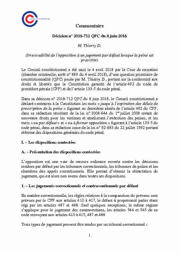 [PDF] Commentaire de la décision n° 2018-712 QPC du 8 juin 2018, M