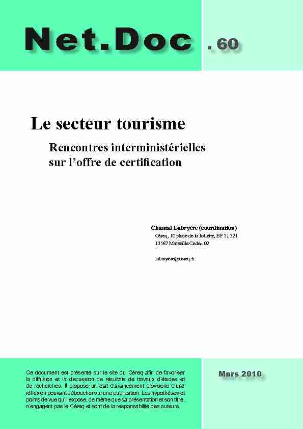 Le secteur tourisme - Offre de certification