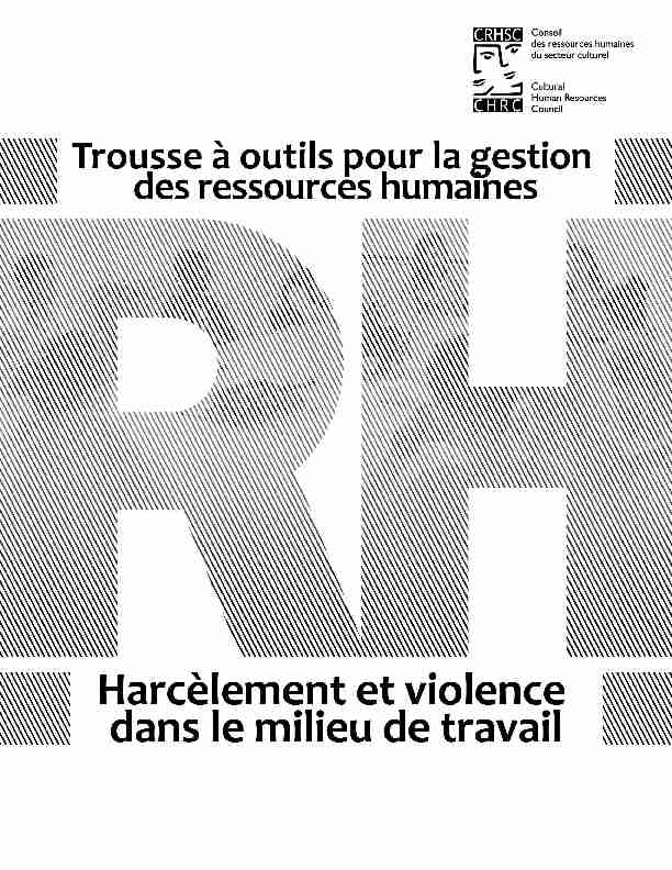 TROUSSE À OUTILS POUR LA GESTION DES RH © 2019, CRHSC