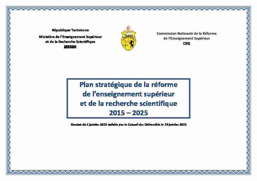 Plan stratégique de la réforme de lenseignement supérieur et de la