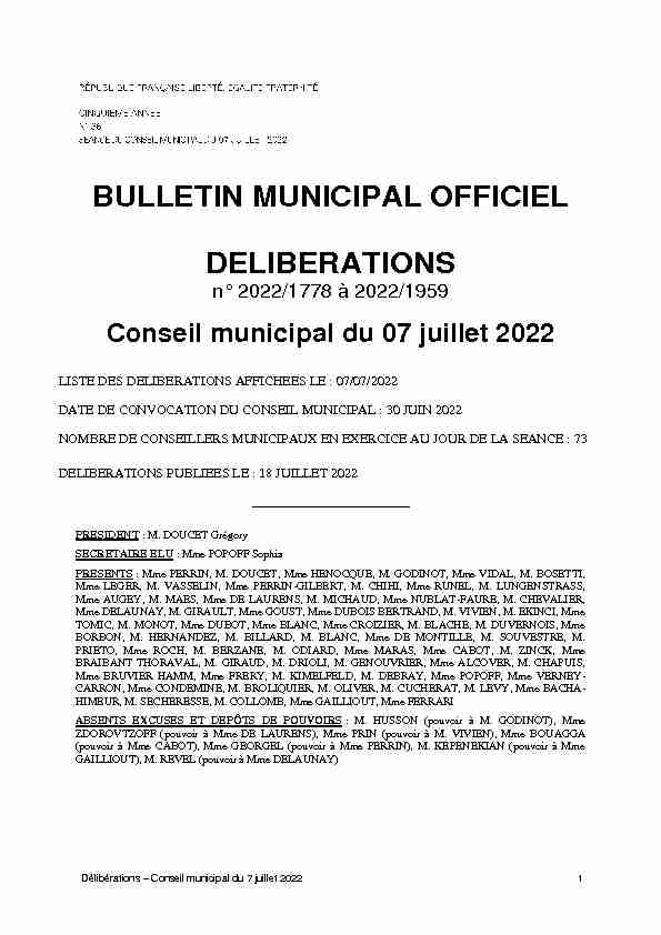 Bulletin Municipal Officiel - délibérations - N° 36 - Séance du 7 juillet