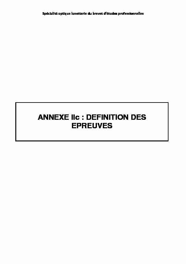 ANNEXE IIc : DEFINITION DES EPREUVES