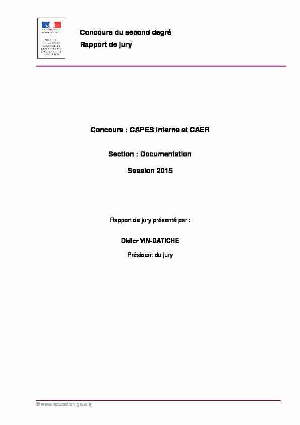 Concours : CAPES interne et CAER Section : Documentation