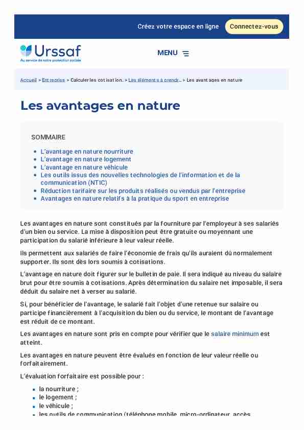 Les avantages en nature - Urssaf.fr