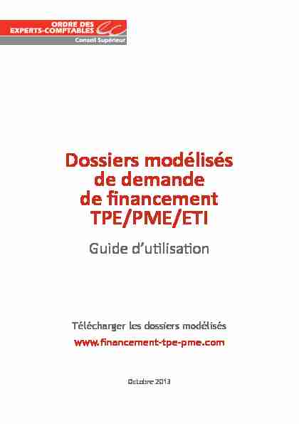 Dossiers modélisés de demande de financement TPE/PME/ETI