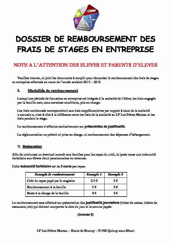 [PDF] DOSSIER DE REMBOURSEMENT DES FRAIS DE STAGES EN