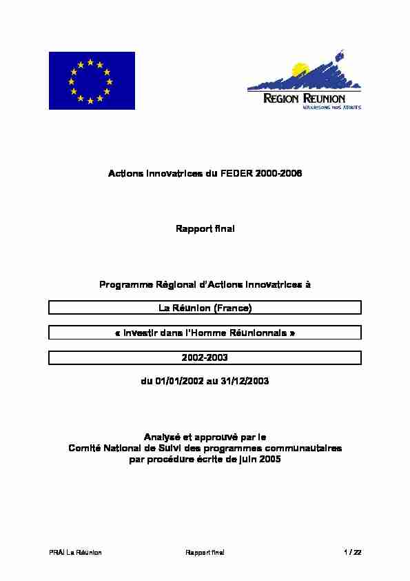 Programme Régional dActions Innovatrices