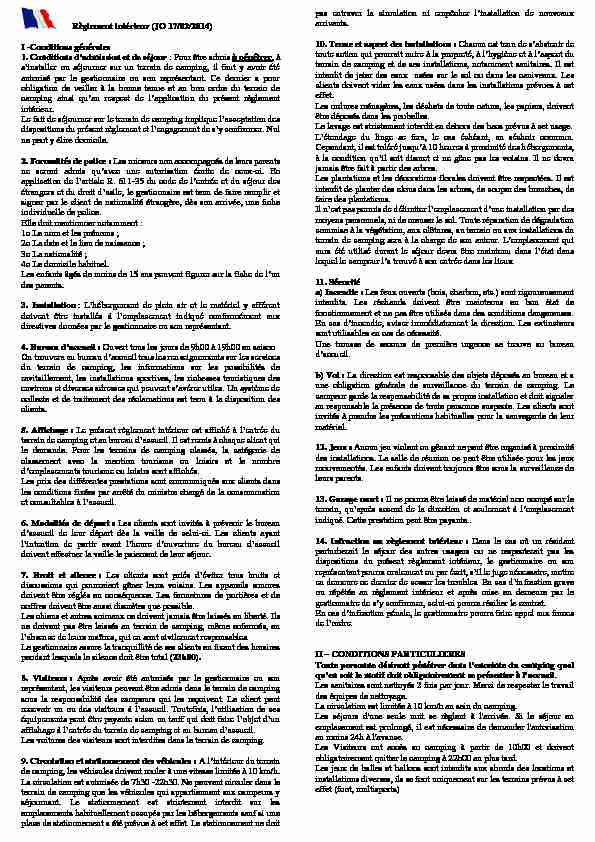 Règlement intérieur (JO 17/02/2014) I -Conditions générales 1