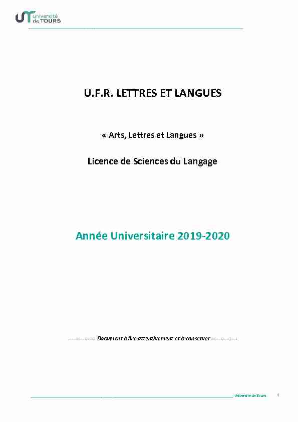 U.F.R. LETTRES ET LANGUES Année Universitaire 2019-2020