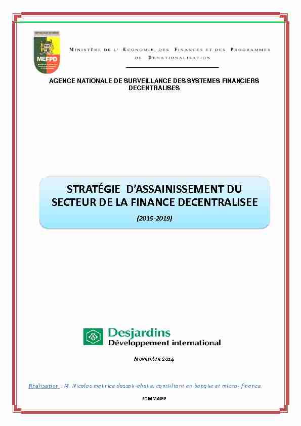[PDF] STRATÉGIE DASSAINISSEMENT DU SECTEUR DE LA FINANCE