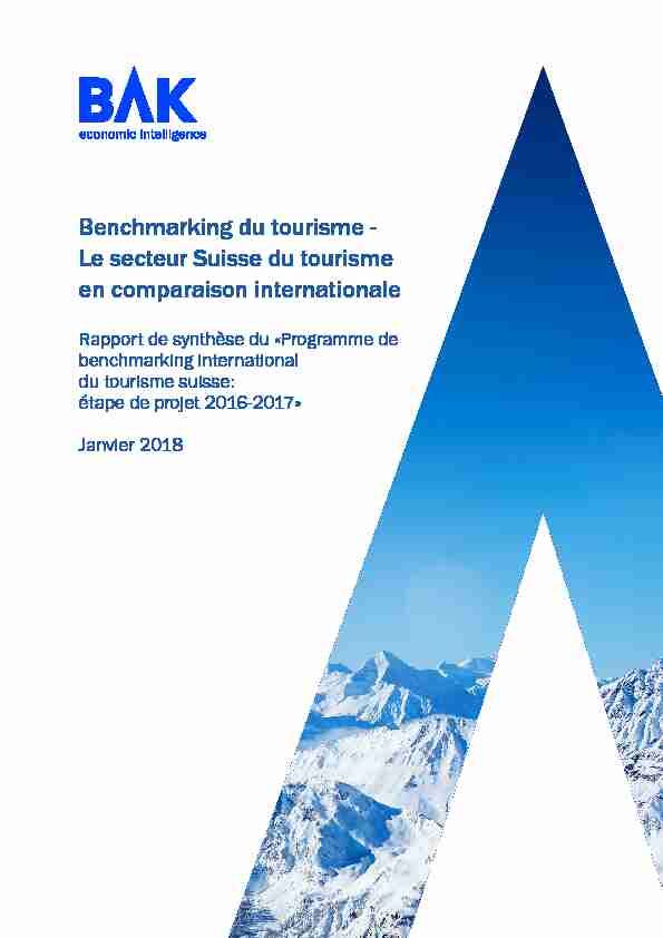 Benchmarking du tourisme - Le secteur Suisse du tourisme en