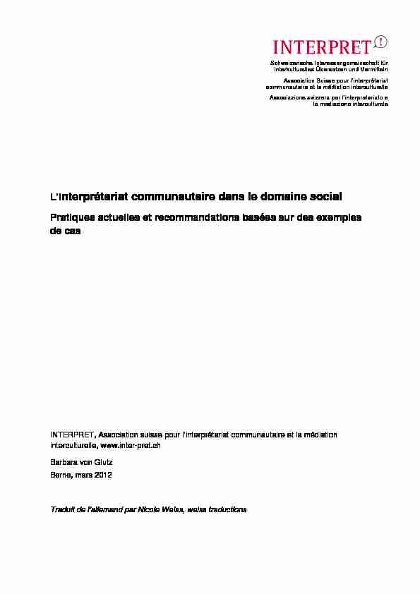 Etude Linterprétariat communautaire dans le domaine social