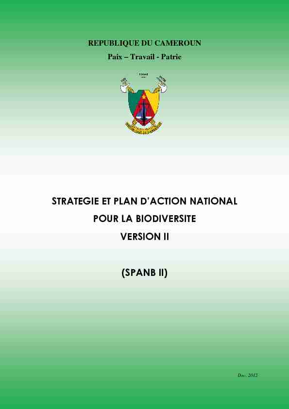 Stratégie et Plan dAction National pour la Biodiversité - Version II
