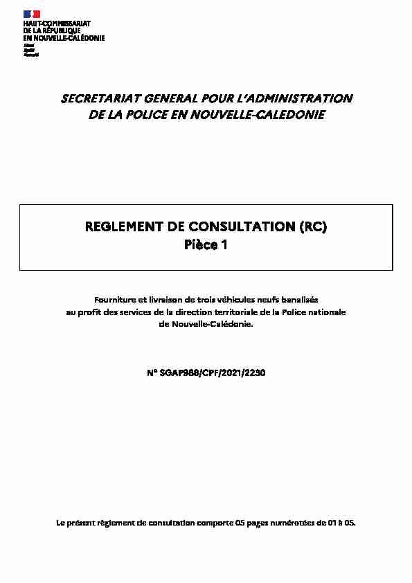 REGLEMENT DE CONSULTATION (RC) Pièce 1