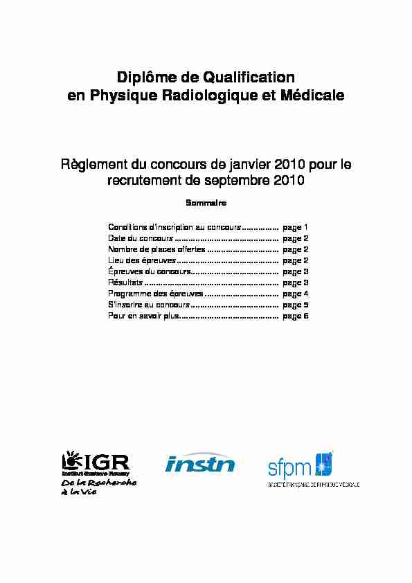 Diplôme de Qualification en Physique Radiologique et Médicale