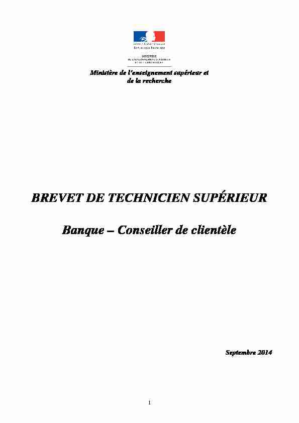 BREVET DE TECHNICIEN SUPÉRIEUR Banque – Conseiller de