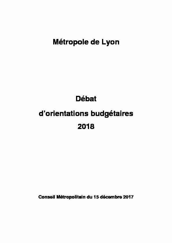 Débat dorientation budgétaire 2018 de la Métropole de Lyon
