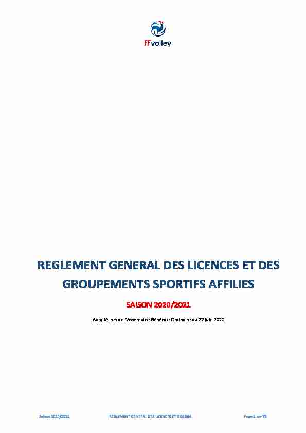 [PDF] REGLEMENT GENERAL DES LICENCES ET DES  - Extranet FFVB