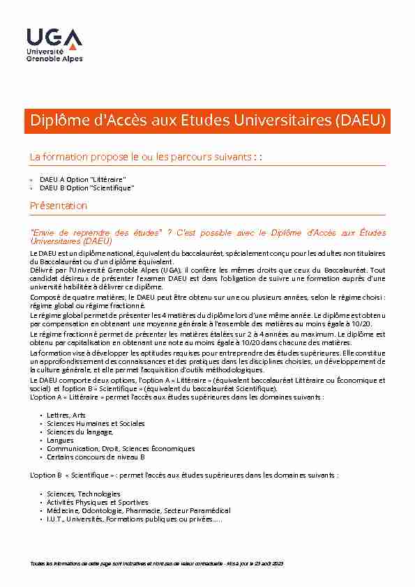 Diplôme dAccès aux Etudes Universitaires (DAEU)