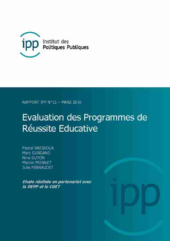 [PDF] Évaluation des Programmes de Réussite Éducative (PRE)