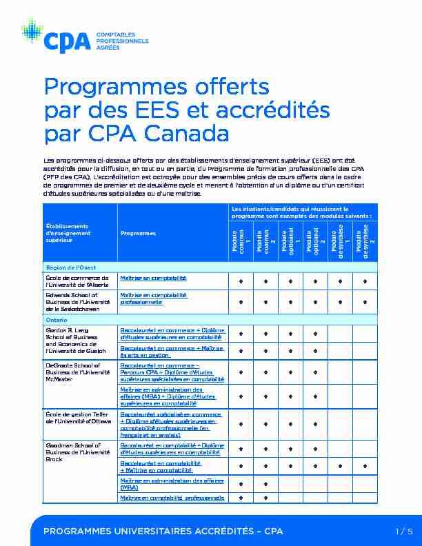 Programmes offerts par des EES et accrédites par CPA Canada