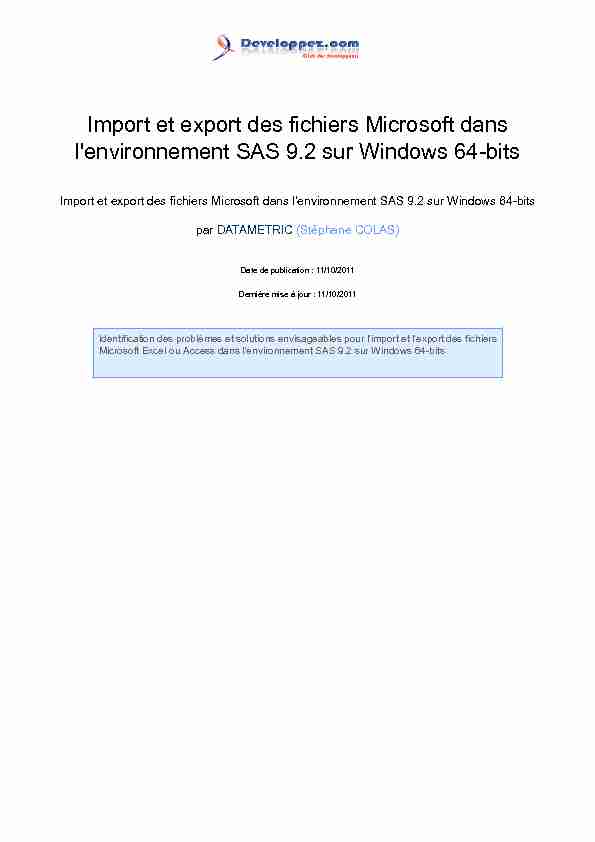 Import et export des fichiers Microsoft dans lenvironnement SAS 9.2