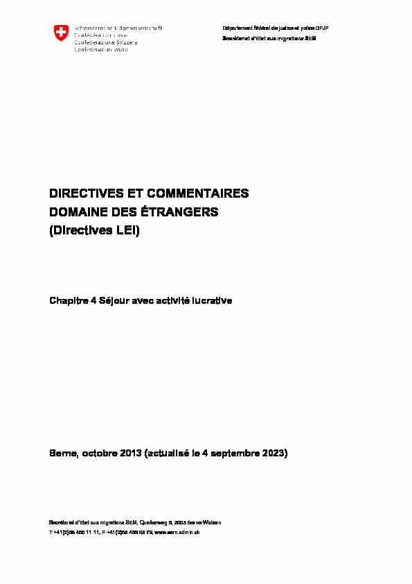 Directives et commentaires Domaine des étrangers (Directives LEI
