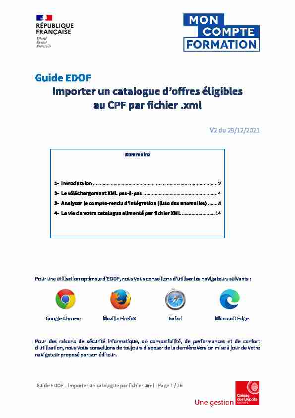 Guide EDOF Importer un catalogue doffres éligibles au CPF par