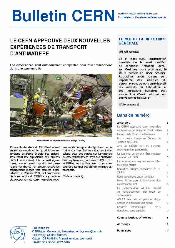 LE CERN APPROUVE DEUX NOUVELLES EXPÉRIENCES DE