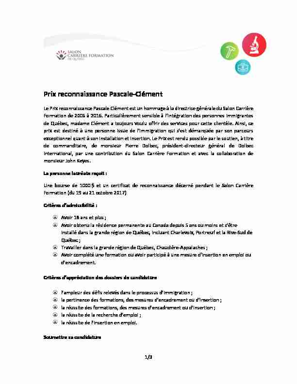 Prix reconnaissance Pascale-Clément