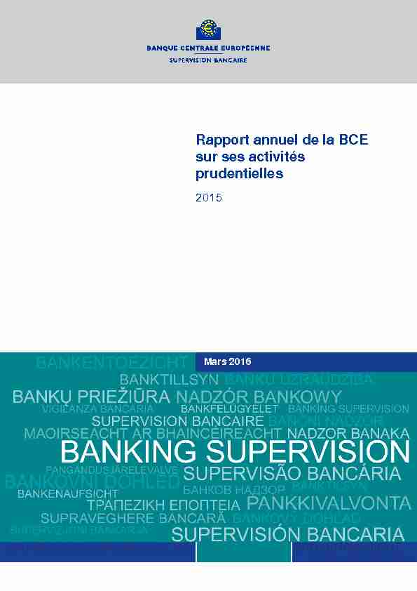Rapport annuel de la BCE sur ses activités prudentielles 2015