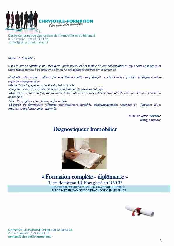 [PDF] Diagnostiqueur Immobilier « Formation complète - diplômante »