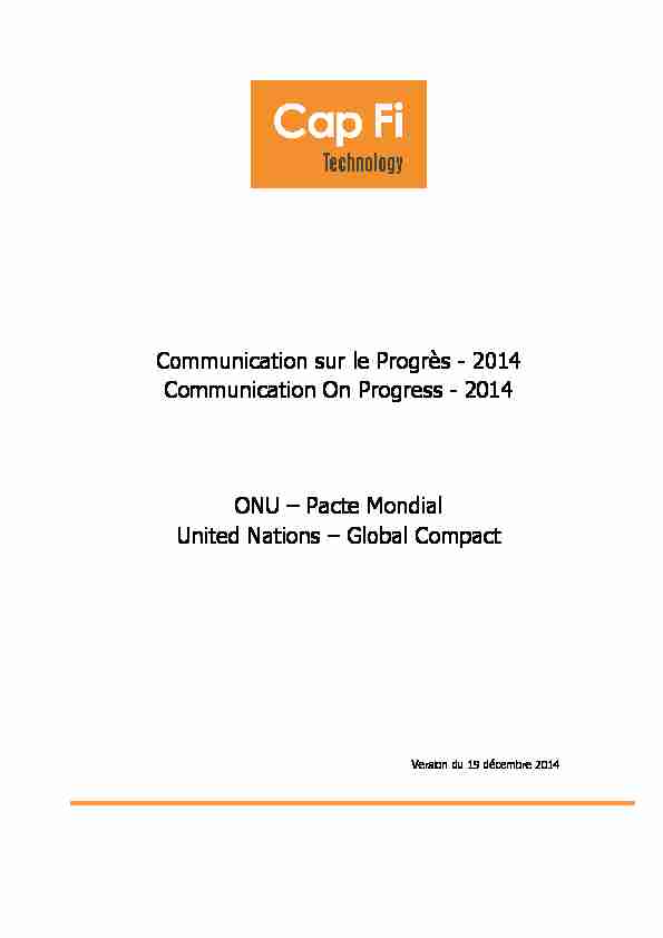 Communication sur le Progrès - 2014 Communication On Progress