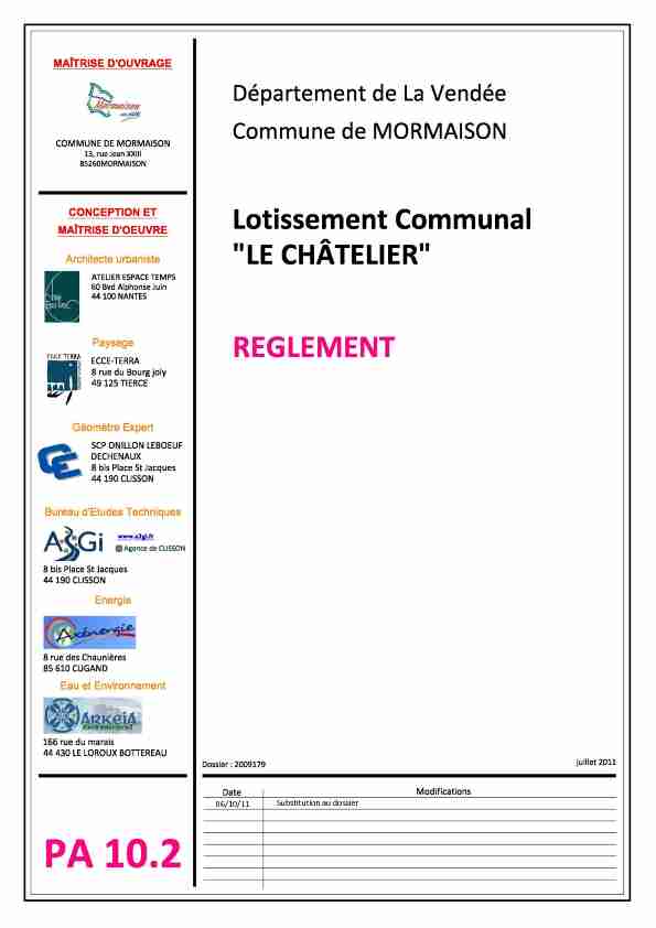 Lotissement Communal PA 10.2 - REGLEMENT « Le Châtelier