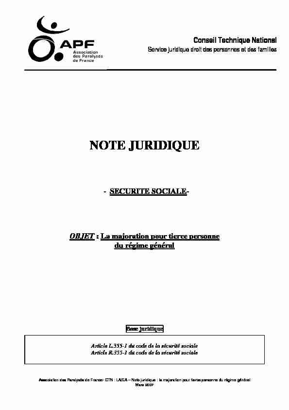 [PDF] NOTE JURIDIQUE - Faites valoir vos droits