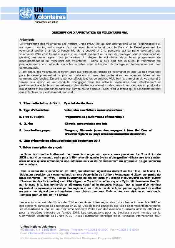 [PDF] DESCRIPTION DAFFECTATION DE VOLONTAIRE VNU Préambule