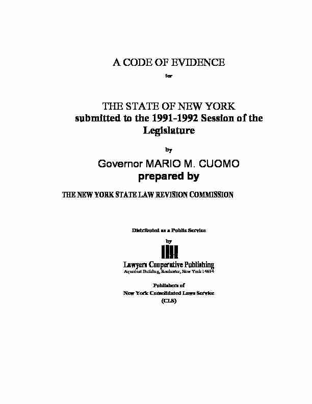 A CODE OF EVIDENCE THE STATE OF NEW YORK submitted to