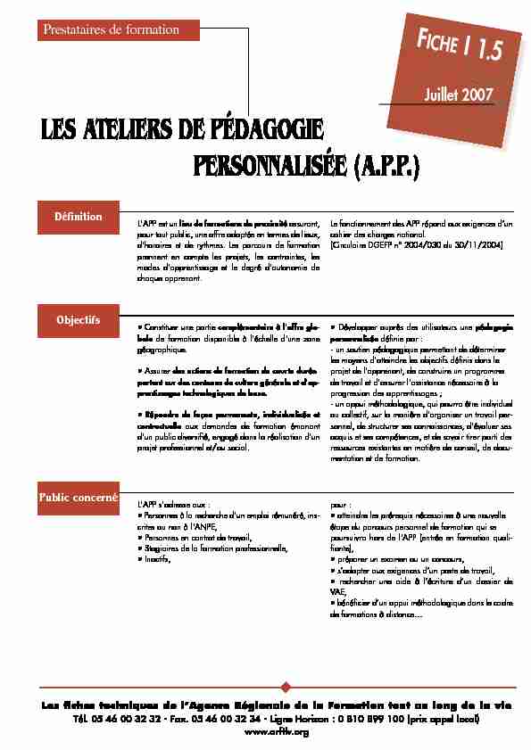 [PDF] LES ATELIERS DE PÉDAGOGIE PERSONNALISÉE (APP)