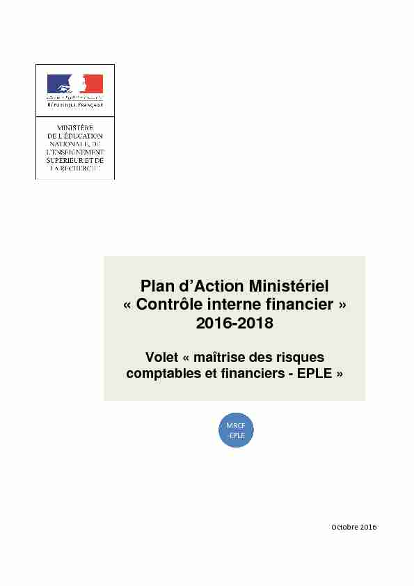 Plan daction ministériel « Contrôle interne financier » 2016-2018