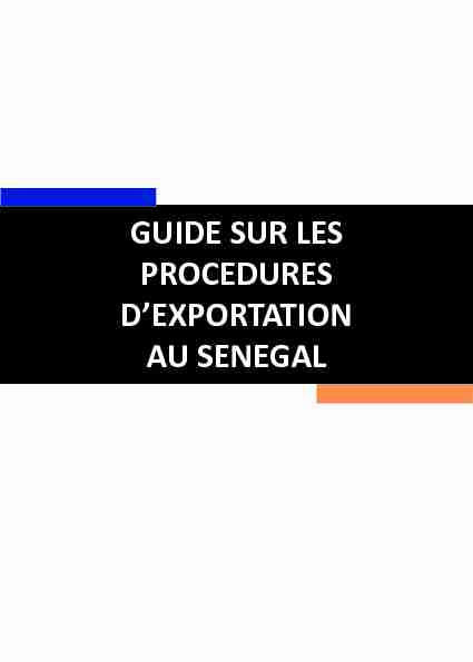 GUIDE SUR LES PROCEDURES DEXPORTATION AU SENEGAL